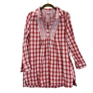 Entro Womens Small  Shift Dress Red White Plaid Tunic Top Cottage Core Pockets